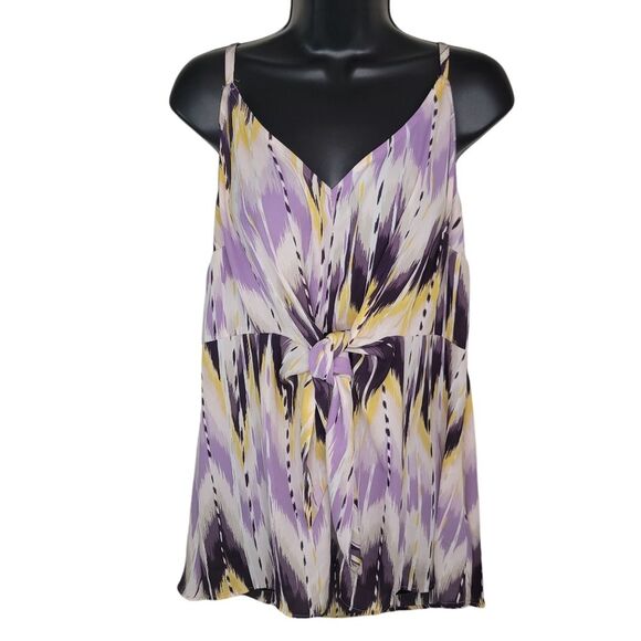 Torrid Purple White Yellow Printed V-Neck Sleeveless Tie Front Tank Top 1 1X - Picture 1 of 6
